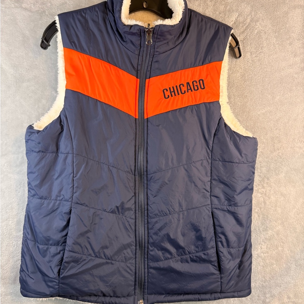 Retro Reversible Navy and Orange 'Chicago' Bears Quilted Vest